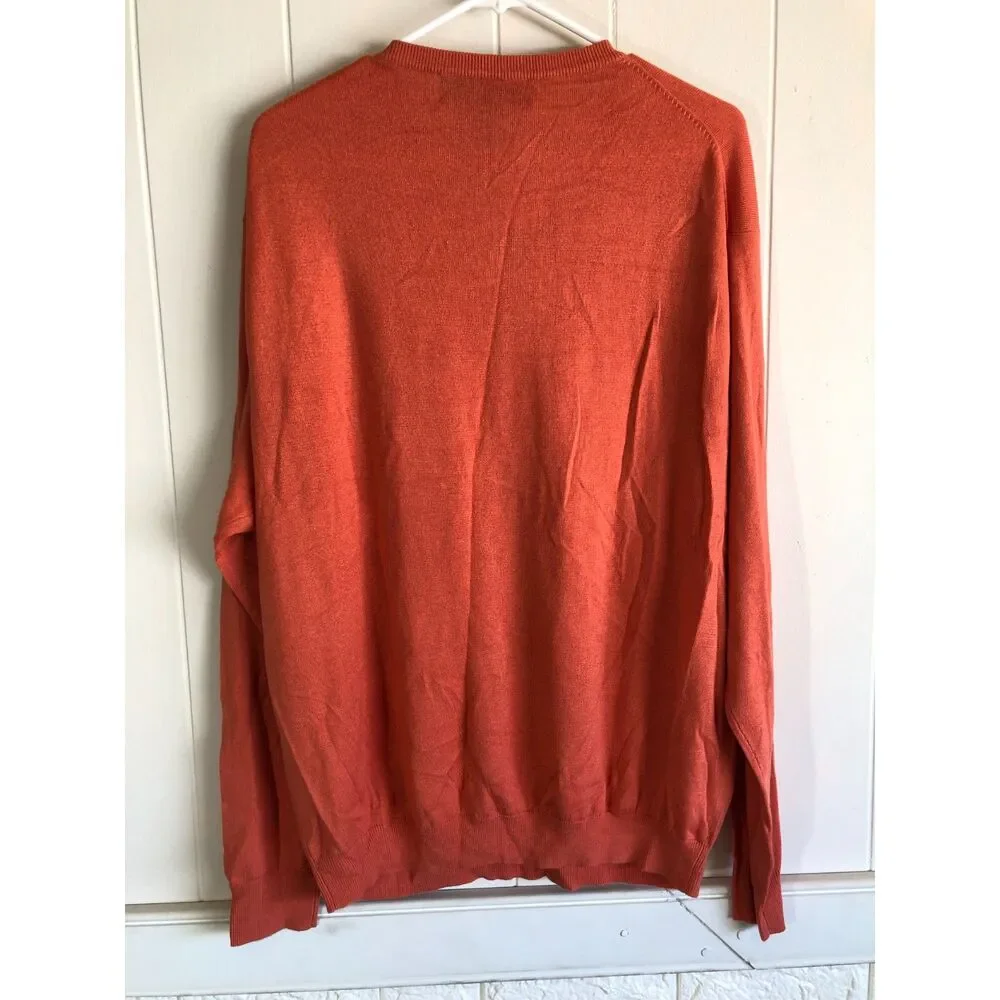 Vtg Y2K NWT Alan Flusser Golf Silk Cashmere V-Neck Pullover Sweater Orange Men L